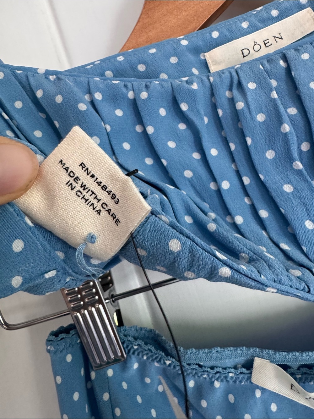 NWT Doen Blue Polka Dot Silk Skirt top Set Size S - Picture 11 of 11